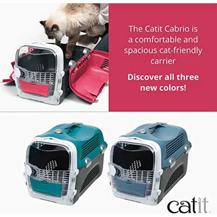 Catit Tiertransportbox Cabrio Transportbox mit Vollständiger Durchlüftung und Rutschfestem Bodenbelag, rot/grau – Bild 5