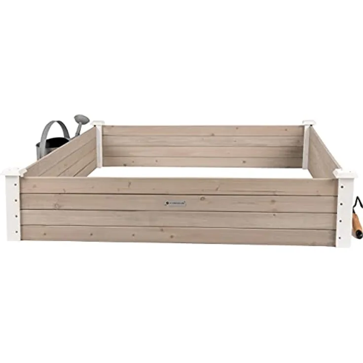 WONDERMAKE® Große Hochbeet-Umrandung aus Holz für Garten Terrasse, Pflanzbeet Bausatz XL quadratisch, Blumenbeet Kräuterbeet Beetumrandung niedrig deko, 120 x 120 x 26,5 cm, weiß grau anthrazit