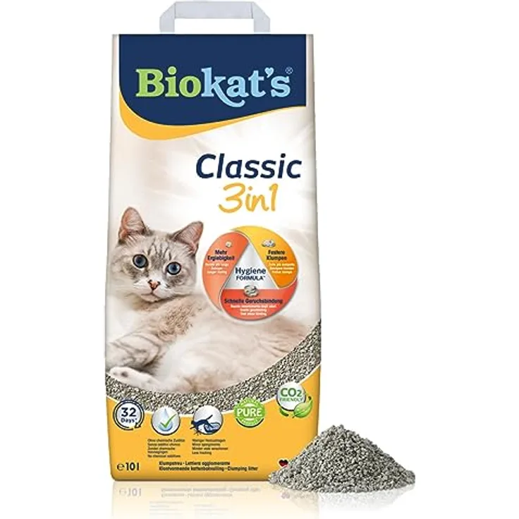 Biokat's Classic 3in1 ohne Duft - Klumpende Katzenstreu mit 3 unterschiedlichen Korngrößen - 1 Sack (1 x 10 L)
