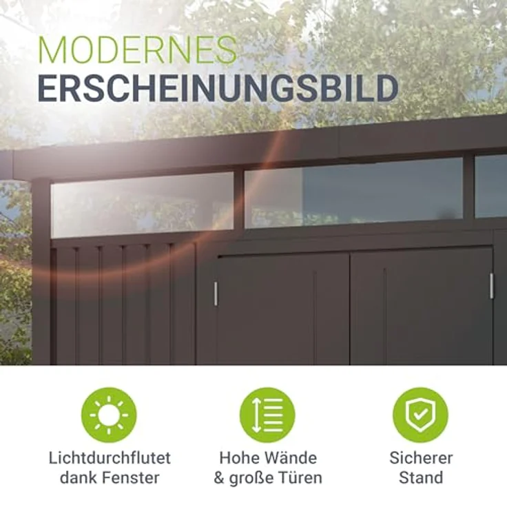 Juskys Gerätehaus Luzern 8,6 m² - Metall Geräteschuppen mit Türen & Fenstern - wetterfest & abschließbar - Anthrazit – Bild 5
