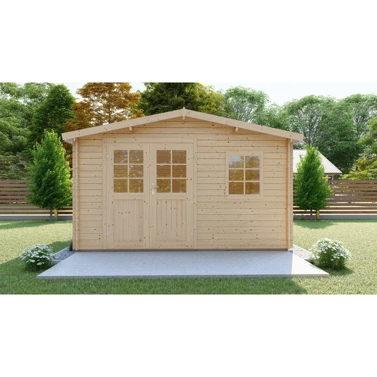 Finn Art Blockhaus Gartenhaus Schweden 19, 4x4m, 28mm Wandstärke mit 18mm Fußboden, doppelte Tür, ohne Dacheindeckung