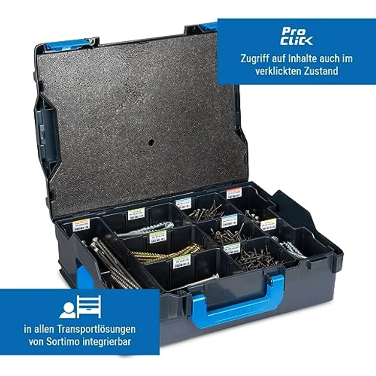 Sortimo L-BOXX 136 G4, Werkzeugkoffer inkl. 8 Insetboxen H95, Blau, mit innovativem Klicksystem und personalisierbarem Beschriftungsetikett – Bild 2