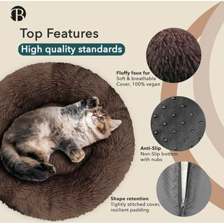 bluzelle Orthopädisches Hundebett für Kleine Hunde & Katzen, 50cm Donut Kissen Memory Foam Hundekorb Katzenbett, Coffee – Bild 3