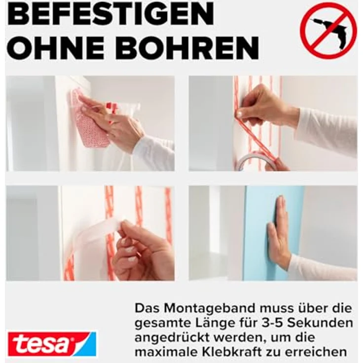 tesa Powerbond Ultra Strong Montageband - Doppelseitiges Klebeband für eine besonders starke und dauerhafte Befestigung ohne Bohren - 5 m x 19 mm - Preisvergleich – Bild 4