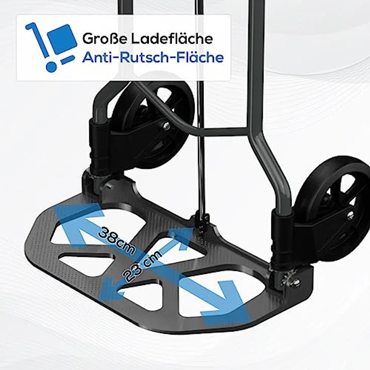 TroniTechnik Sackkarre Transportkarre Handkarre Handwagen, klappbar bis 60kg Tragfähigkeit, rutschfeste Transportfläche, BxTxH 38x37x96cm, mit Spanngummiseil für sicheren Transport, faltbar, Transportkarre, mit Schaumstoff – Bild 5