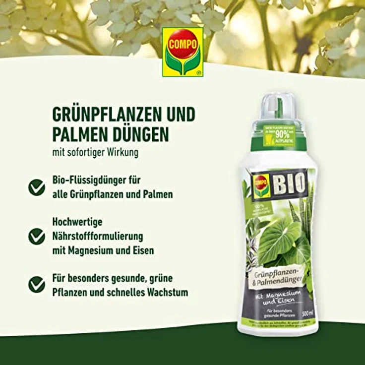 COMPO BIO Grünpflanzendünger und Palmendünger, Flüssig-Dünger mit 100% natürlichen Inhaltsstoffen, 500 ml, für gesunde Pflanzenentwicklung und hohen Eisen- sowie Magnesium-Anteil – Bild 2