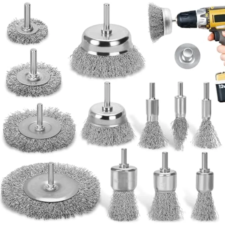 DazSpirit 12-teiliges Drahtbürsten Set für Bohrmaschine – Messingbeschichtete Drahtbürsten für effektives Entfernen von Rost/Korrosion/Farbe, 1/4 Zoll-Schaft – Bild 1