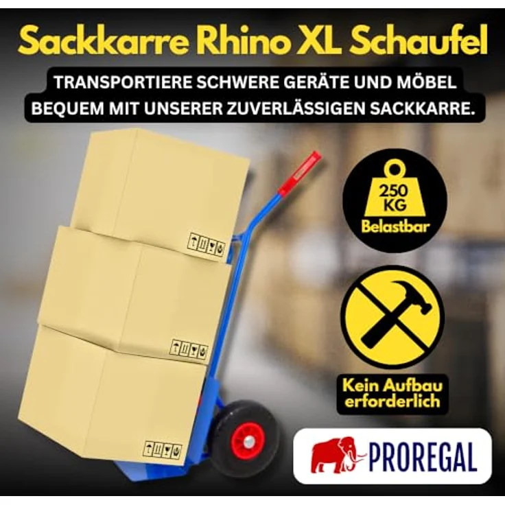 PROREGAL® Sackkarre RHINO XL Schaufel 250kg Traglast Blau - Stabile Stahrahmen, Pannensicheres PU Rad, 40cm breite Schaufel – Bild 2