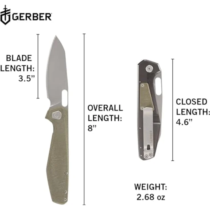 Gerber Taschenmesser mit Gürtelclip, Slimsada, Mit Micarta Griffschale und B.O.S.S. TECH Kugellager, Klingenlänge: 8,8 cm, Oliv, 30-001912 – Bild 2