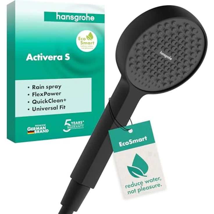 Hansgrohe Activera S Handbrause 1jet, 95mm, EcoSmart, FlexPower, Mattschwarz, für effiziente Wasserführung – Bild 1