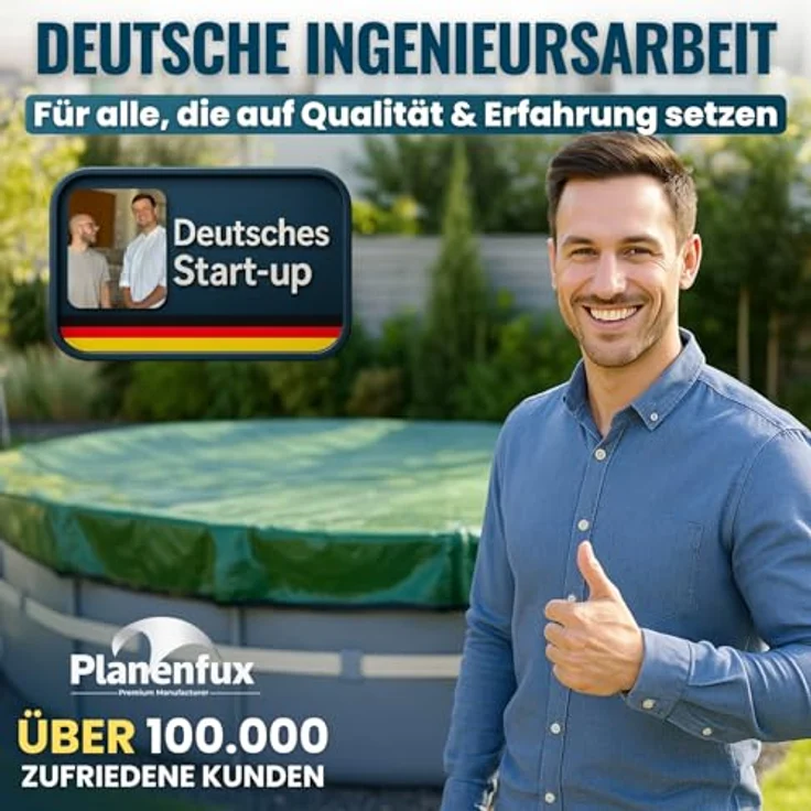 Planenfux® Pool-Abdeckplane rund 200g/m² PE Material, Grün, Ø 366 - 400 cm, inkl. Planenseil – Bild 8