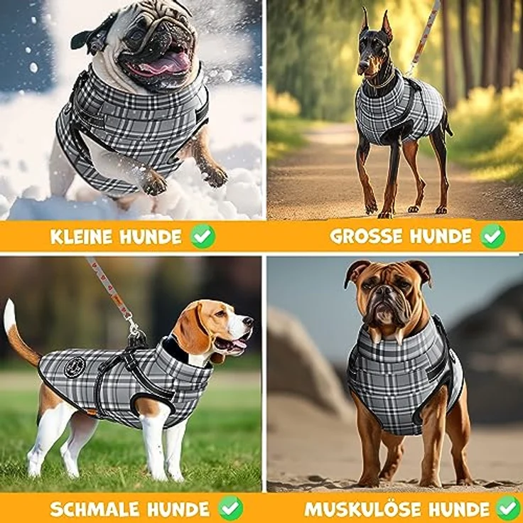 LOVPET® Hundejacke Hundemantel mit Geschirr, inkl. 45 Stück Kotbeutel + Spender, Hunde Winterweste gefüttert wasserdicht, Gepolsterte Weste Mit Brustgurt, Reflektoren, D-Ring 5XL, Grau – Bild 5