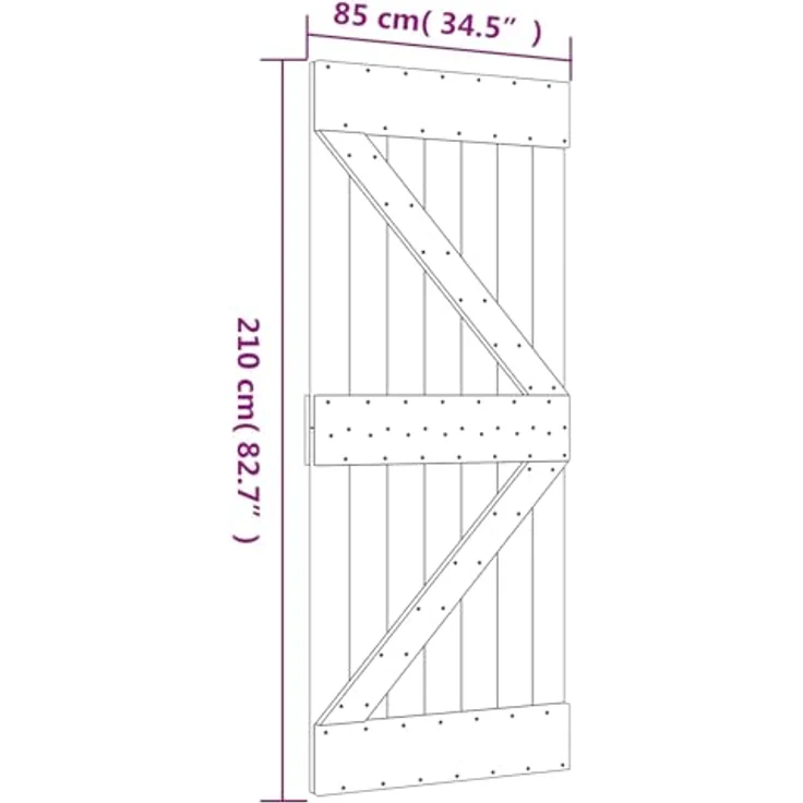 vidaXL Schiebetür 85 x 210 cm, Massivkiefer in Natürlich und Schwarz, moderne Schiebetür mit pulverbeschichtetem Stahl, pflegeleicht, für Innenräume – Bild 3