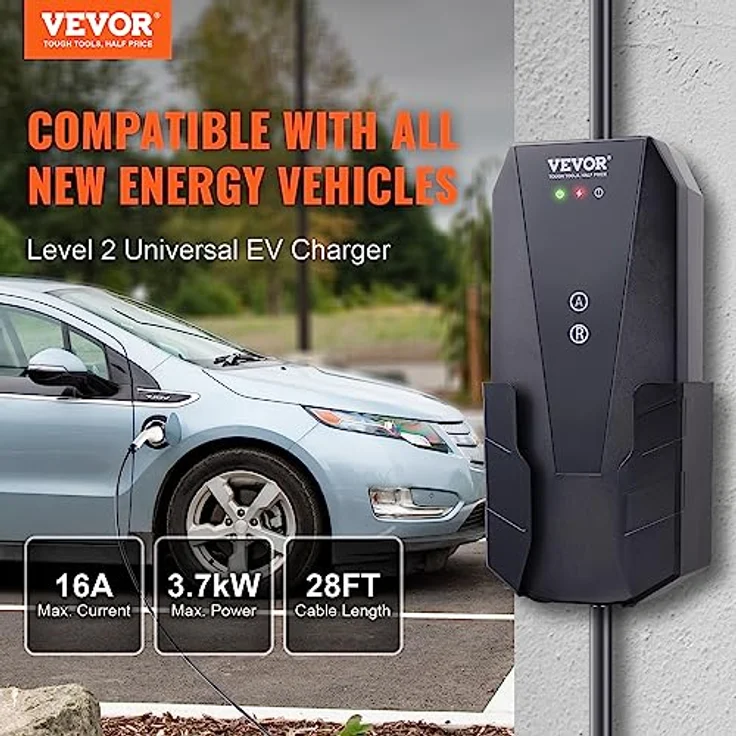 VEVOR Tragbares EV-Ladegerät 3,68 kW Typ 2 (IEC62196), 8,6m Kabel, IP66 wasserdicht, app-gesteuert, CEE 7/7 Stecker, 1-Phasig, 8-16A Wallbox – Bild 2