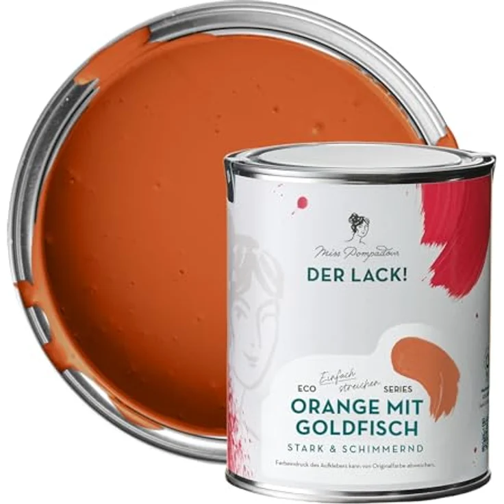 MissPompadour Holzfarbe Orange mit Goldfisch, 1L Seidenmatte Möbelfarbe für Innen & Außen, witterungsbeständig, hohe Deckkraft, schnelltrocknend – Bild 1