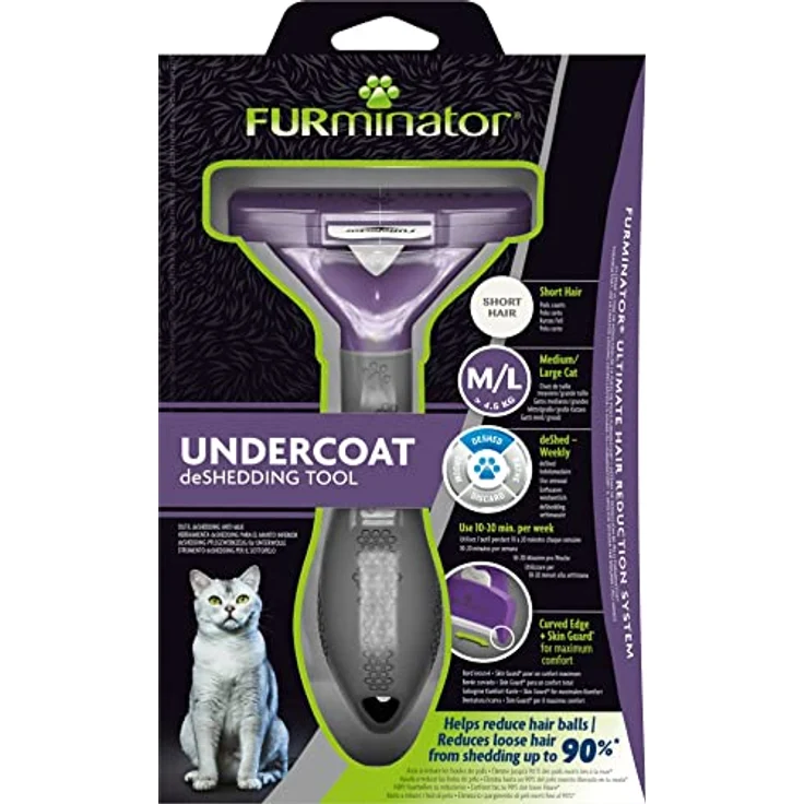 FURminator deShedding-Tool Katze Größe M/L Kurzhaar - Katzenbürste für mittelgroße bis große Katzen zur Entfernung der Unterwolle - Verbessertes Design – Bild 2