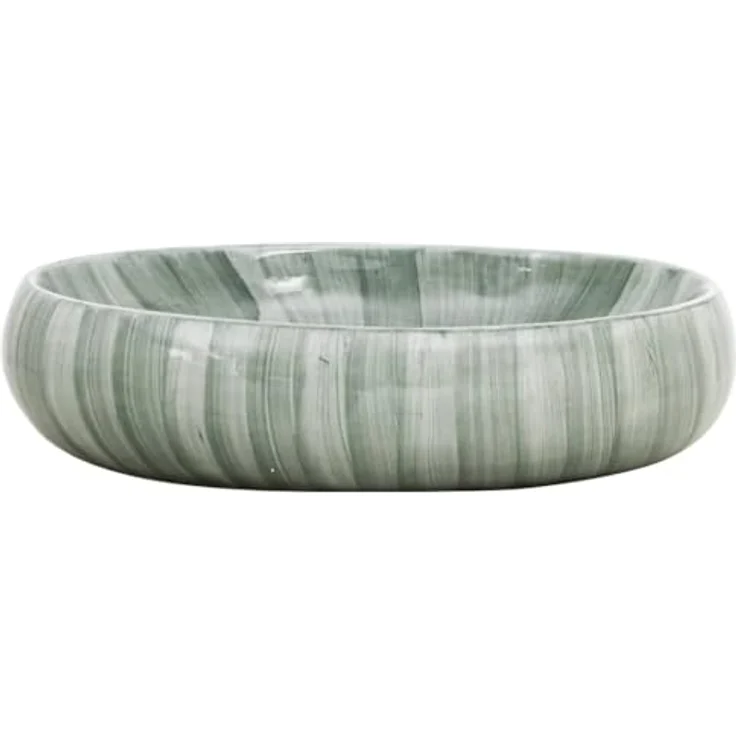vidaXL Aufsatzwaschbecken, Oval Waschbecken mit Muster, Handgefertigt Waschtisch Waschschale für Badezimmer, Handwaschbecken Spülbecken, Grün 59x40x15 cm Keramik – Bild 3