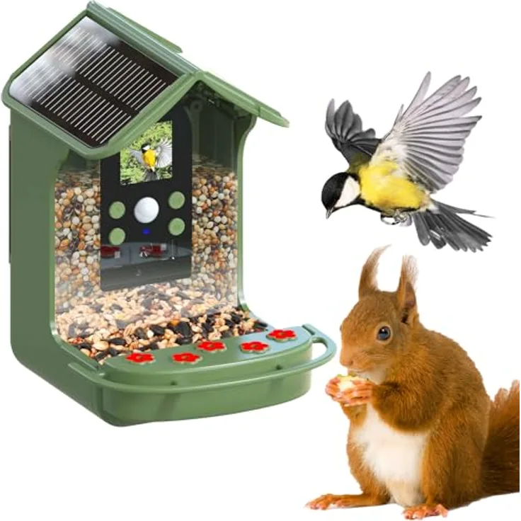 Easypix BirdyCam Futterhaus mit Kamera und Solarenergie, Automatische HD-Video- und Fotoaufnahmen, Futterspender für den Garten