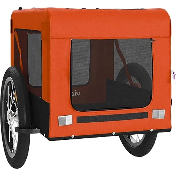 vidaXL Hunde-Transportbox Fahrradanhänger Orange und Schwarz Oxford-Gewebe Eisen, 45 kg Tragfähigkeit – Bild 6