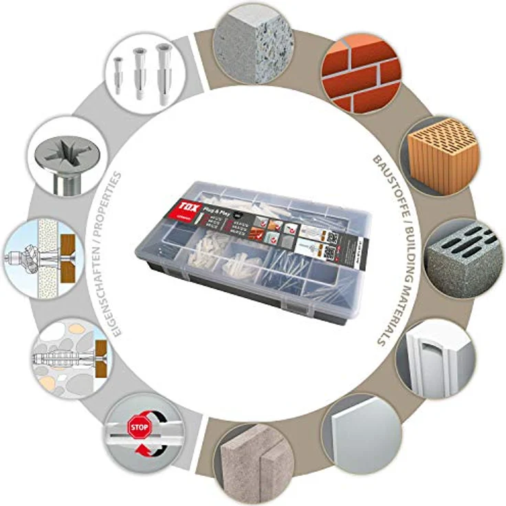 TOX Sortimentskoffer Plug & Play Dübel Set mit Allzweckdübel TRIKA, 320-tlg, 3 Dübelgrößen für Beton und Gipskarton, inklusive passende Schrauben – Bild 3