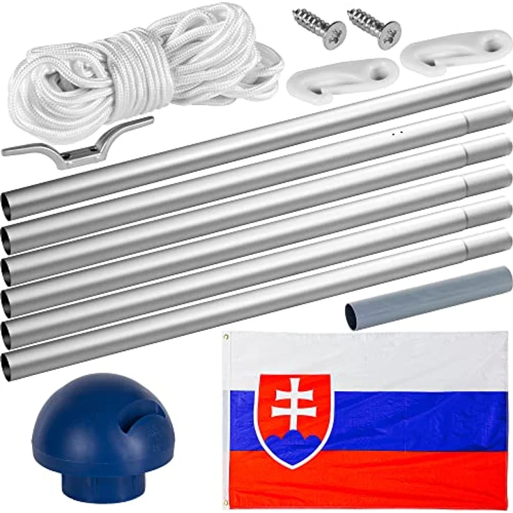 FLAGMASTER Teleskop Fahnenmast Aluminium 6,50m, 5-fach höhenverstellbar, inkl. 30 verschiedene Flaggen, Komplettset mit Bodenhülse – Bild 3