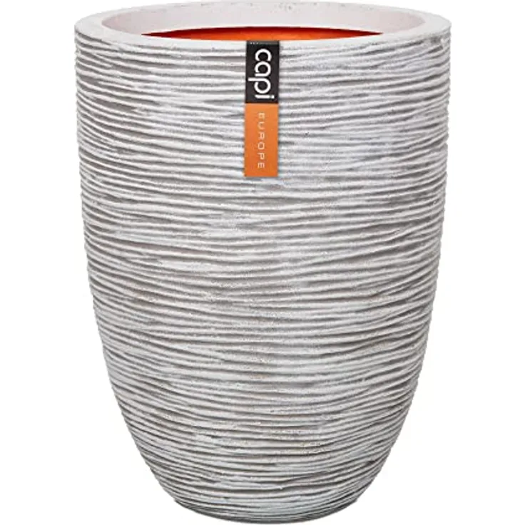 Capi Europe - Pflanzgefäß elegant niedrig Rib NL - Elfenbein - Ø 46 x H 58 - BlumenBlumentopf - ÜberBlumentopf - Blumenkübel - Pflanzenkübel - Für drinnen und draußen - Wetterfest - KOFI783