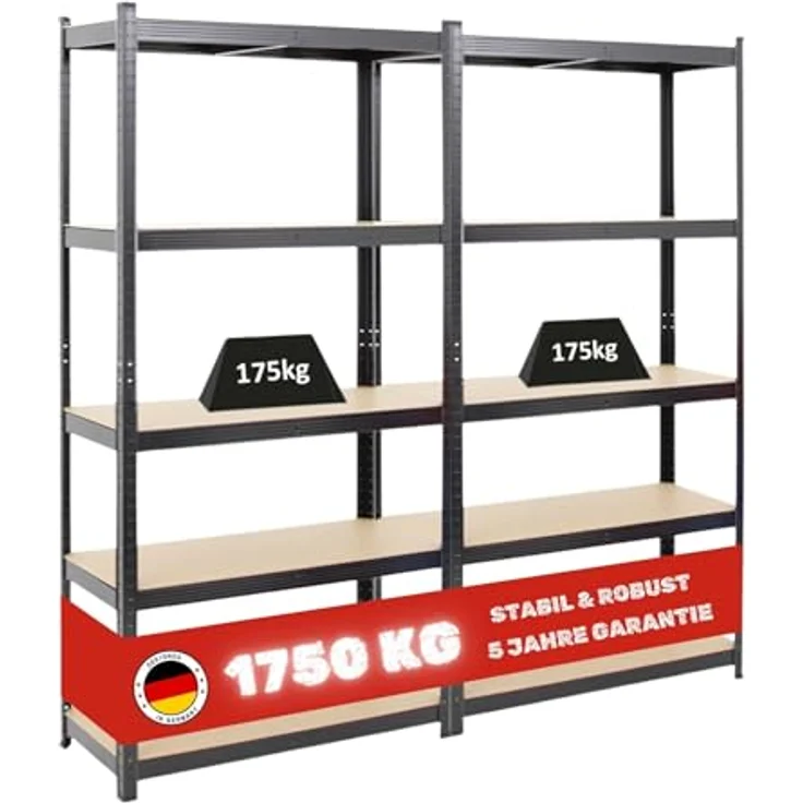 PROREGAL Mega Deal 2X Kellerregal Gorilla | HxBxT 180x90x40cm | Fachlast 175kg | Schwarz | Schwerlastregal mit hoher Traglast – Bild 1