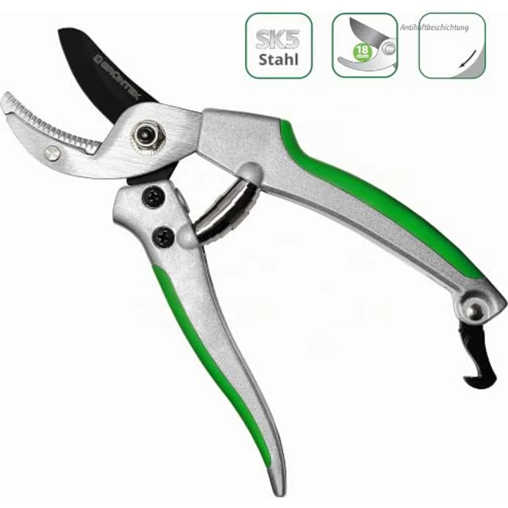 GRÜNTEK Gartenschere Amboss Pflanzenschere TUKANE 195 mm, SK5 Stahl, Antihaftbeschichtet, mit Soft-Touch-Griffen – Bild 2