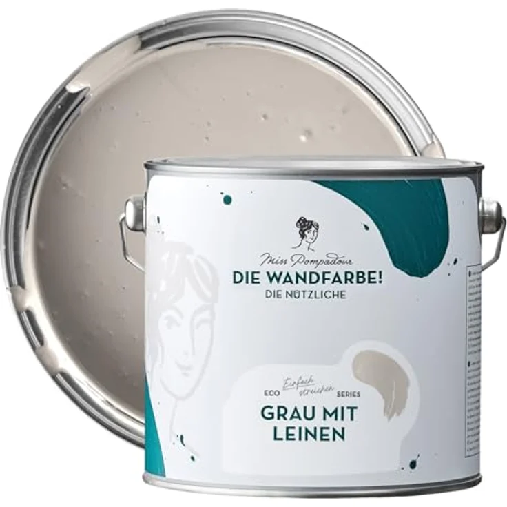 MissPompadour Wandfarbe Grau mit Leinen, abwaschbare und scheuerbeständige Innenfarbe, 2,5 L, hohe Deckkraft, wasserbasiert – Bild 1