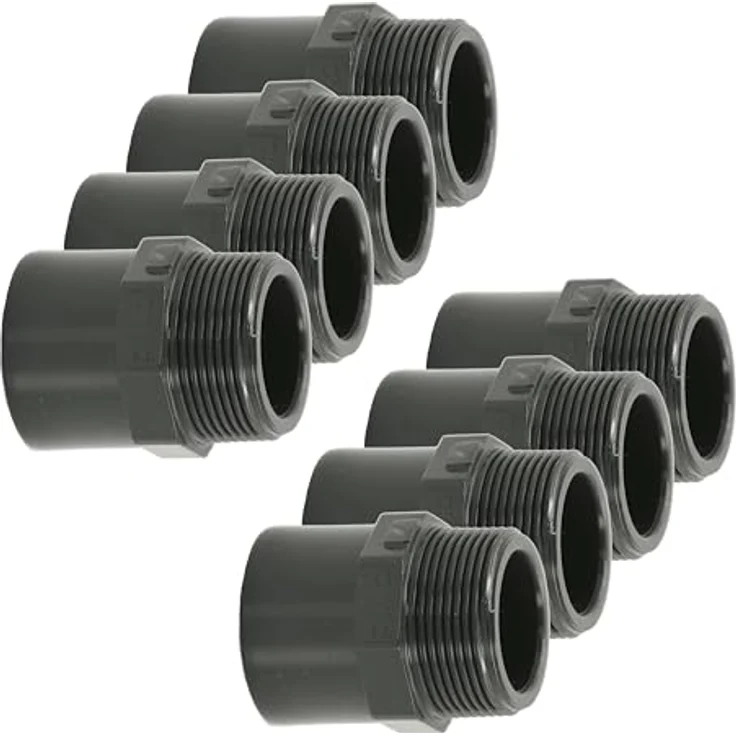 HAF 8x PVC Fittings Übergangsnippel 50/63mm x 2" | Klebemuffe x Außengewinde | Graue PVC Muffe mit PN16 Druckfestigkeit – Bild 1