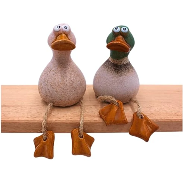Dekohelden24 2er Set Kantenhocker Ente, Deko-Enten aus Steingut in Braun, Gartenfigur L/B/H 6 x 7 x 10 cm – Bild 5