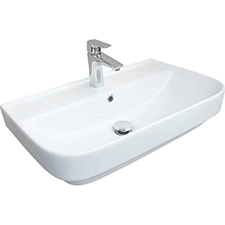 Belvit Waschbecken Flora Slim 45 cm Weiß Keramik, kompaktes Design, schmutzabweisende Oberfläche, integrierter Überlauf
