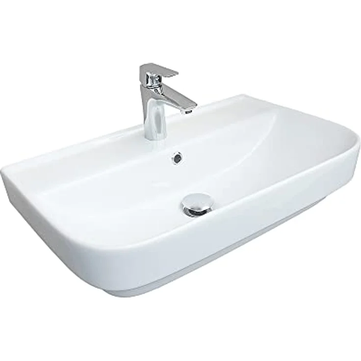 Belvit Waschbecken Flora Slim 45 cm Weiß Keramik, kompaktes Design, schmutzabweisende Oberfläche, integrierter Überlauf – Bild 1