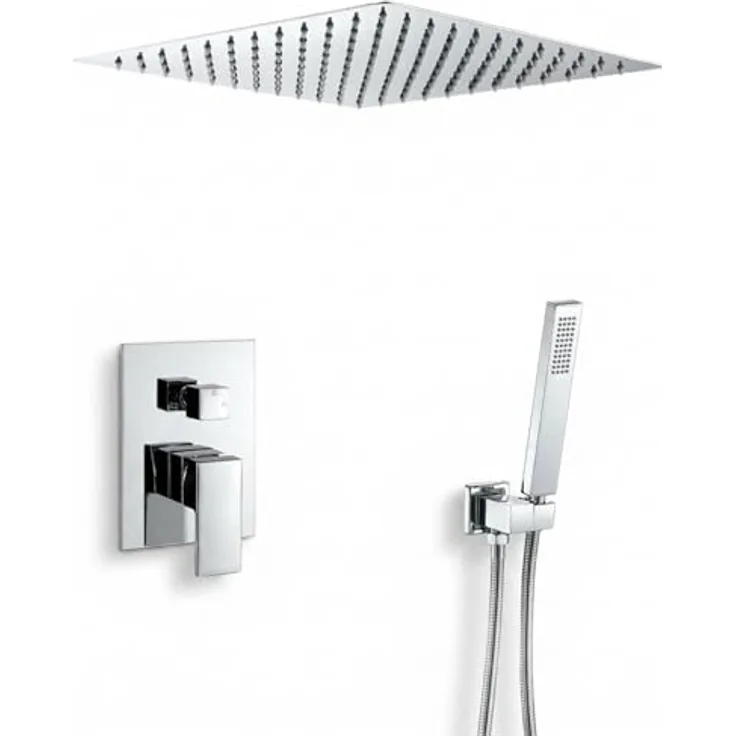 VALAZ Duschsystem Tajo, Verchromte Unterputz Duscharmatur mit 30cm Kopfbrause, 2-Wege-Einhebeldusche, schnelles Montagesystem, Edelstahl, minimalistisches Design