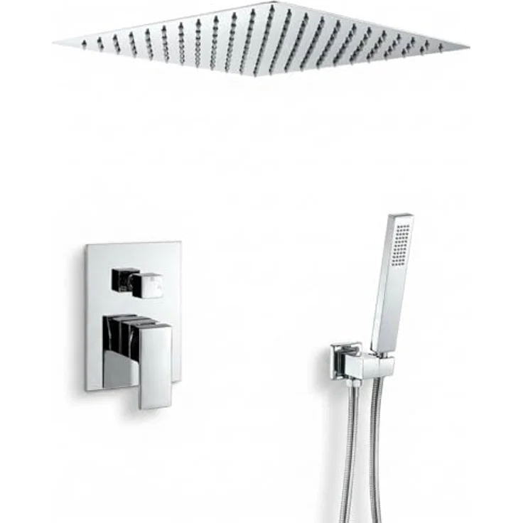 VALAZ Duschsystem Tajo, Verchromte Unterputz Duscharmatur mit 30cm Kopfbrause, 2-Wege-Einhebeldusche, schnelles Montagesystem, Edelstahl, minimalistisches Design – Bild 1