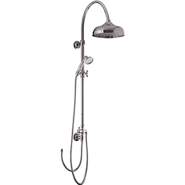 PaulGurkes PGCLASSIC-L1 Duscharmatur, Messing mit hochwertiger Verchromung, 2-Wege Umsteller für Regendusche & Handbrause, schwenkbar und höhenverstellbar