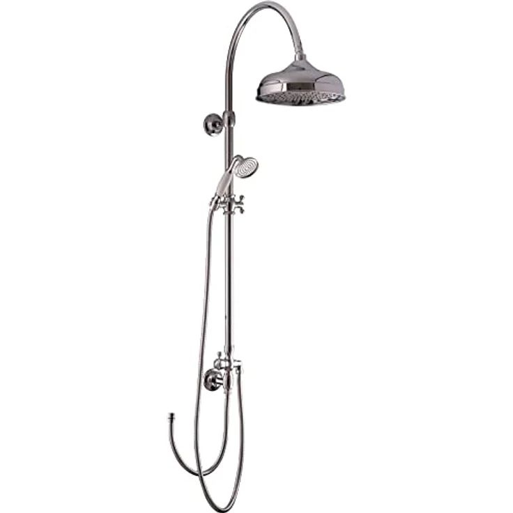 PaulGurkes PGCLASSIC-L1 Duscharmatur, Messing mit hochwertiger Verchromung, 2-Wege Umsteller für Regendusche & Handbrause, schwenkbar und höhenverstellbar – Bild 1