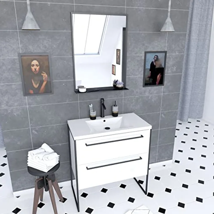 Aurlane PACM012 Structura P012 Badezimmerschrank, Schwarz/Weiß