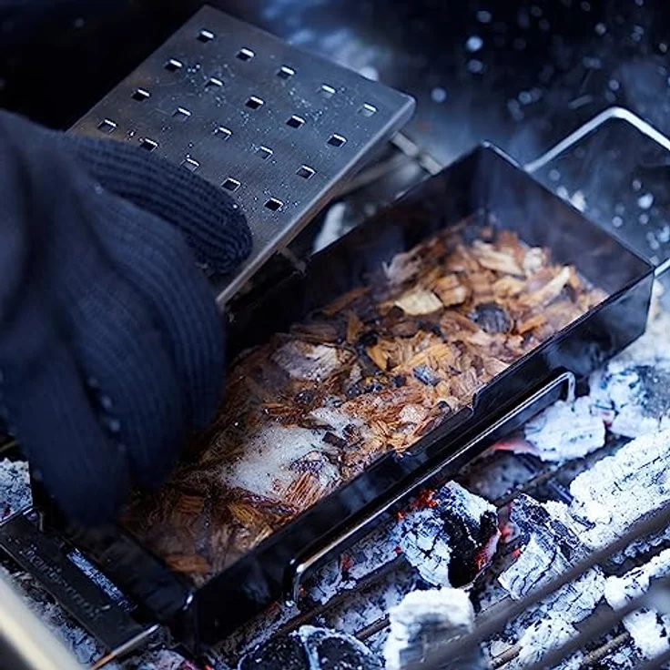 Räucherbox Edelstahl für Räucher-Chips verleiht Fleisch Fisch Rauch-Auroma Universal geeignet Holzkohlegrill Gas-Grill – Bild 8