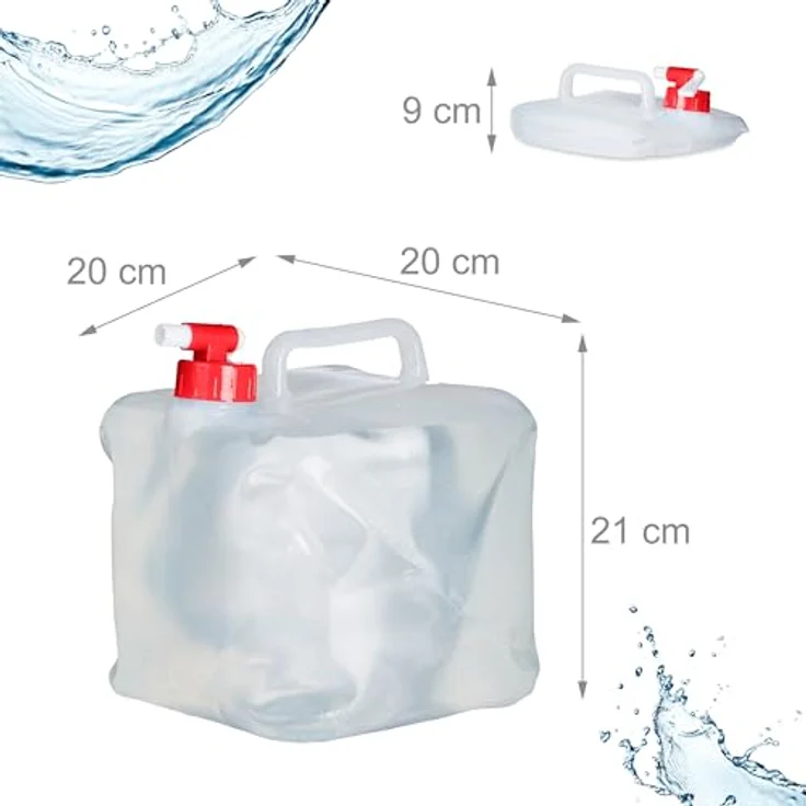 relaxdays Faltkanister 4er Set, 5 Liter, tragbare Wasserbehälter, transparent/rot, mit drehbarem Zapfhahn und platzsparend zusammenfaltbar – Bild 4