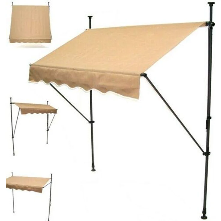 Apex Klemmmarkise 350cm, Balkonmarkise Sonnenschutz, Teleskopstangen, beige – Bild 2