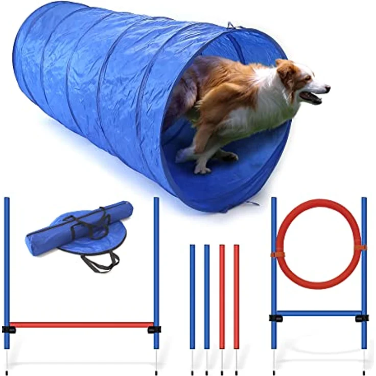 LEMODO Agility Set Hunde | Hundetraining mit Agility Hürde, Hundetunnel und Sprungring | Einfach zu transportierendes Hundetraining Zubehör | Einsteiger-Set in den Hundesport – Bild 1