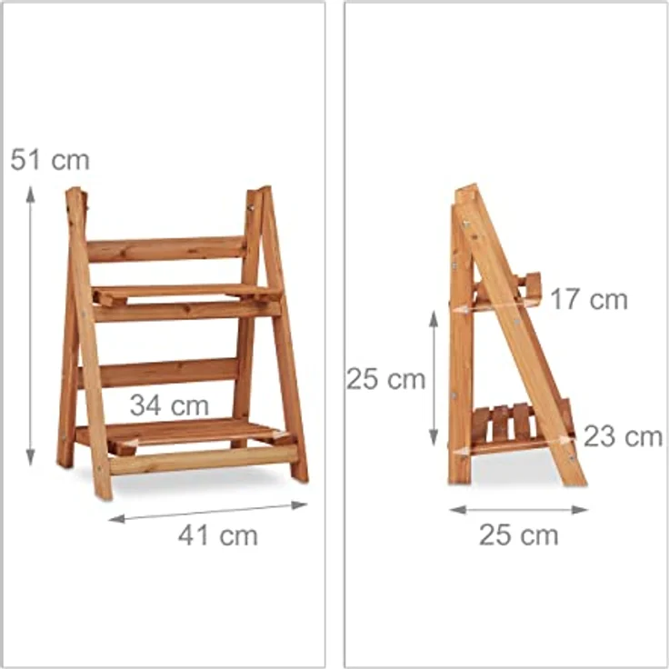 relaxdays Blumenständer Blumentreppe aus Holz, M - Mehrstöckige Blumenetagere für Ihre grünen Schätze, Tannenholz, Indoor-Nutzung, platzsparend zusammenklappbar – Bild 5