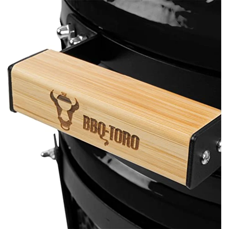 BBQ-Toro Kamado Grill | Holzkohlegrill Shiro Ø 39 cm mit Thermometer, Holzgriffe | Schwarz | Mini Holzkohlegrill, Ceramic Grill, Keramikgrill, Grill Ei, Grill Rund Holzkohle, Kamado BBQ – Bild 5