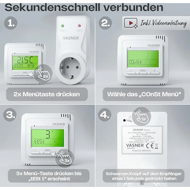 VASNER VFTB-AS Funk Thermostat Set, Digitales Funkthermometer mit Empfänger für Infrarotheizung, 0,5°C Temperatursteuerung, bis 9 Empfänger – Bild 4