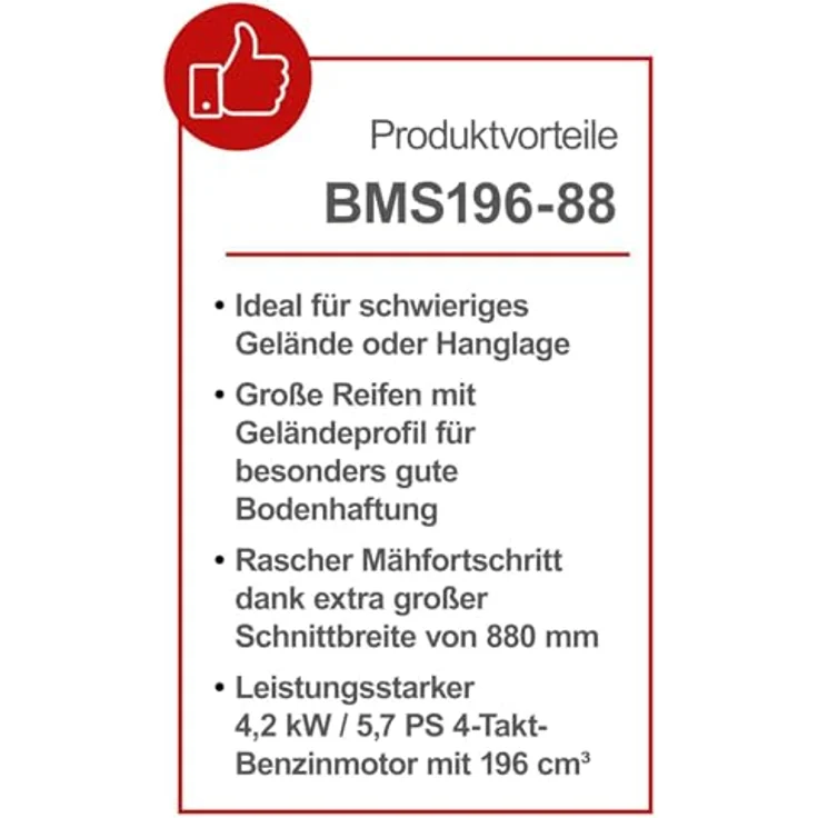 Scheppach Benzin Balkenmäher BMS196-88 | 880mm | 30-60mm | 5,7 PS / 196ccm | Radantrieb | Führungsholm in 3 Höhen | Hochgrasmäher, blau – Bild 7