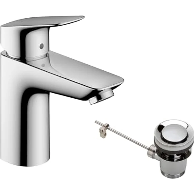 hansgrohe Logis 100 Waschtischarmatur, ComfortZone 100, Normalstrahl, Durchflussmenge 5 l/min, Metall Zugstangen-Ablaufgarnitur – Bild 1