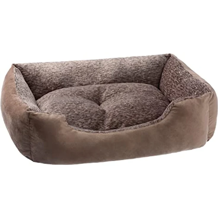 PETSTUFF Hundebett Kissen herausnehmbar waschbar, braun, M, weiche Füllung und rutschfeste Unterseite – Bild 1