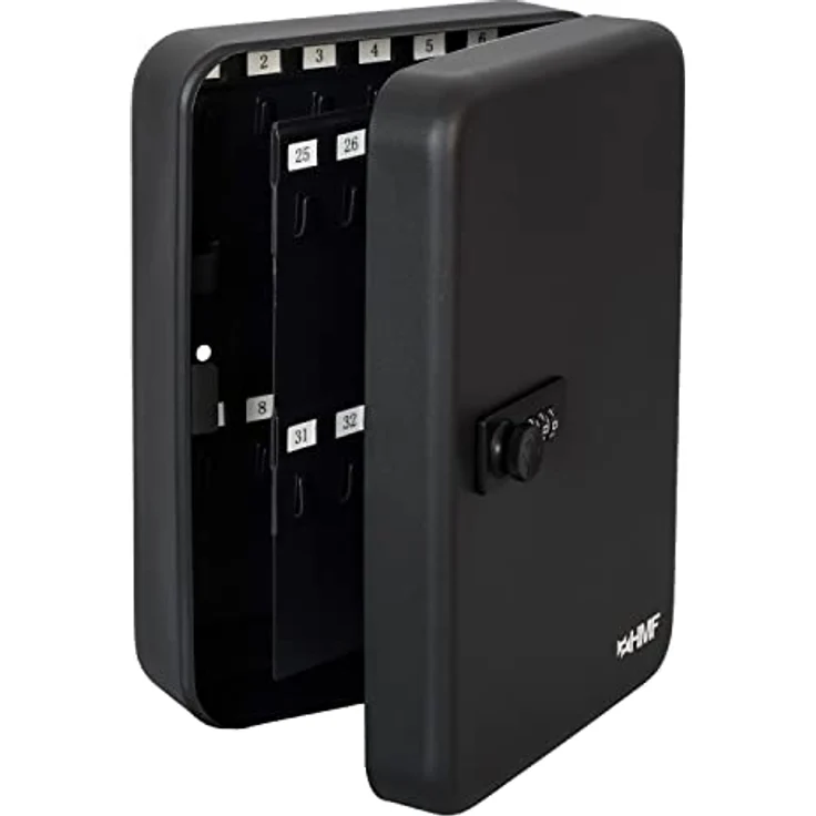 HMF Schlüsselkasten mit 3er Zahlencode, 8 nummerierte Hakenleisten für bis zu 48 Schlüssel, 25 x 18 x 7 cm, Schwarz – Bild 7