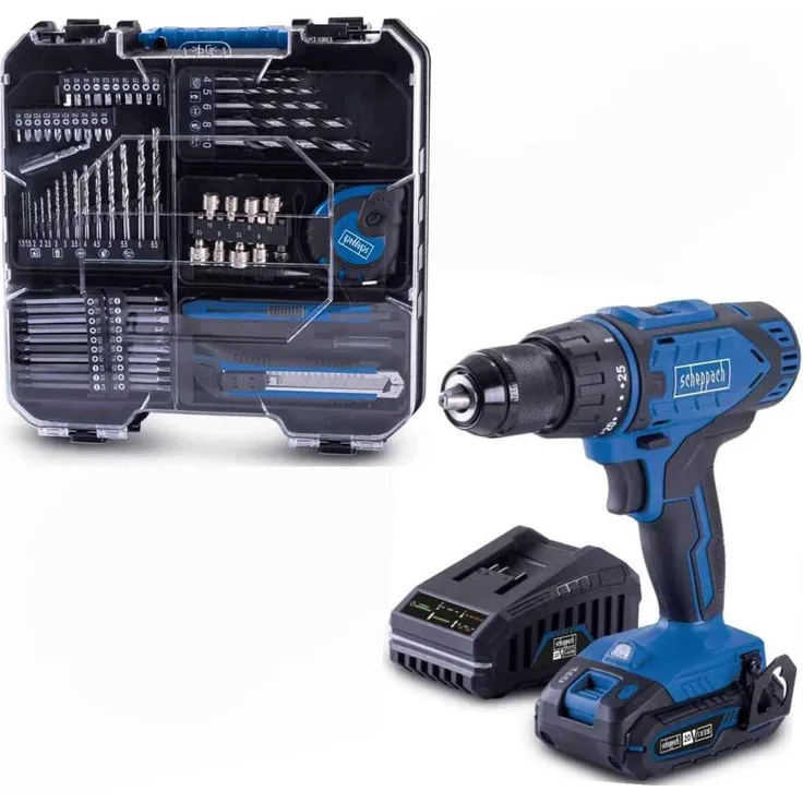Scheppach C-DTB74/2-X IXES 20V Bohrschrauber-Set, 74-teilig mit 2.0 Ah Akku, max. 50 Nm Drehmoment, inkl. Ladegerät und robustem Koffer